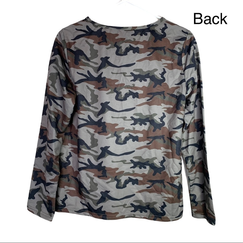Boutique Yoins Military Camouflage Sexy Lace-Up V-Neck Long Sleeve Top Sz Small - Picture 11 of 16